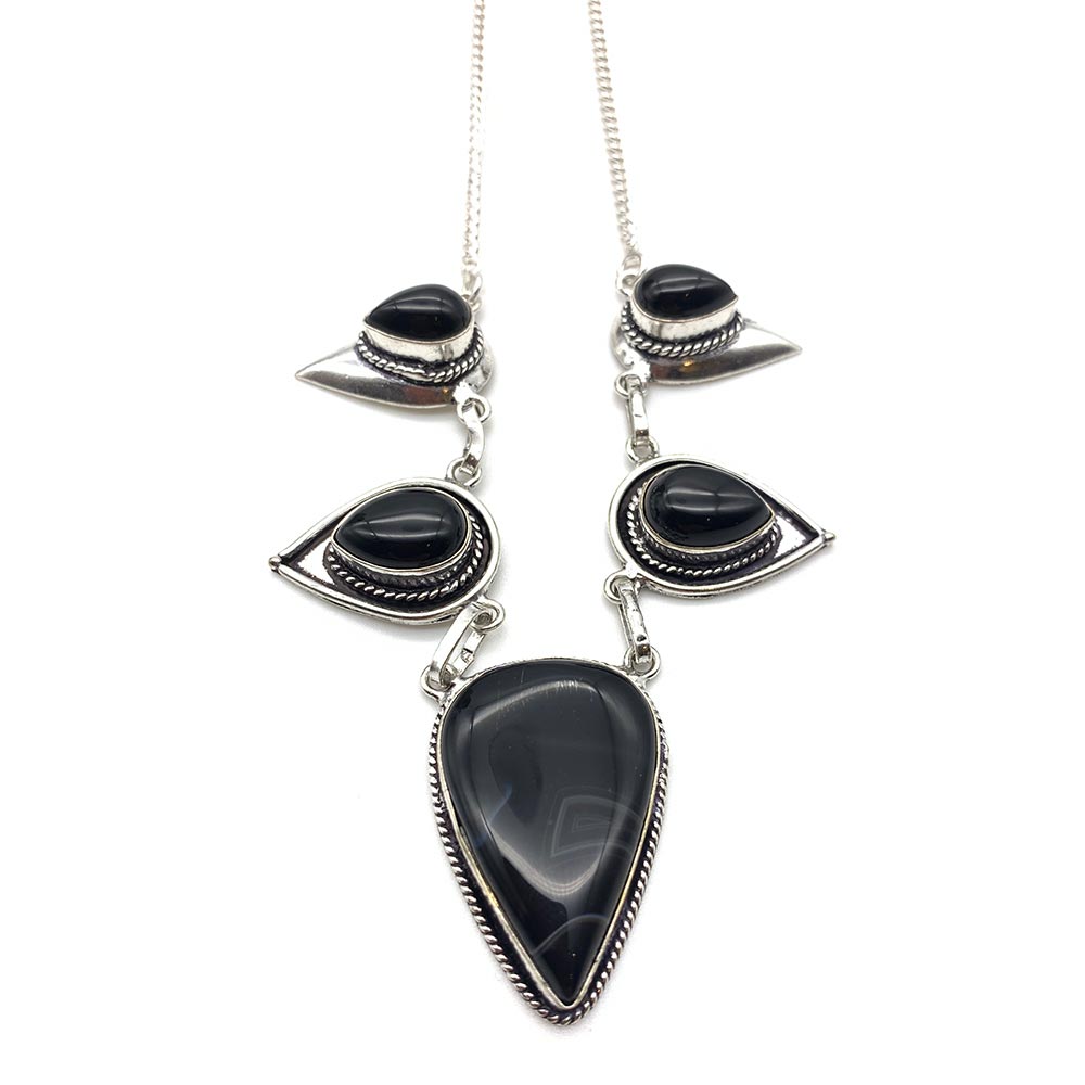 Collier & Boucles d'oreilles Agate Noire