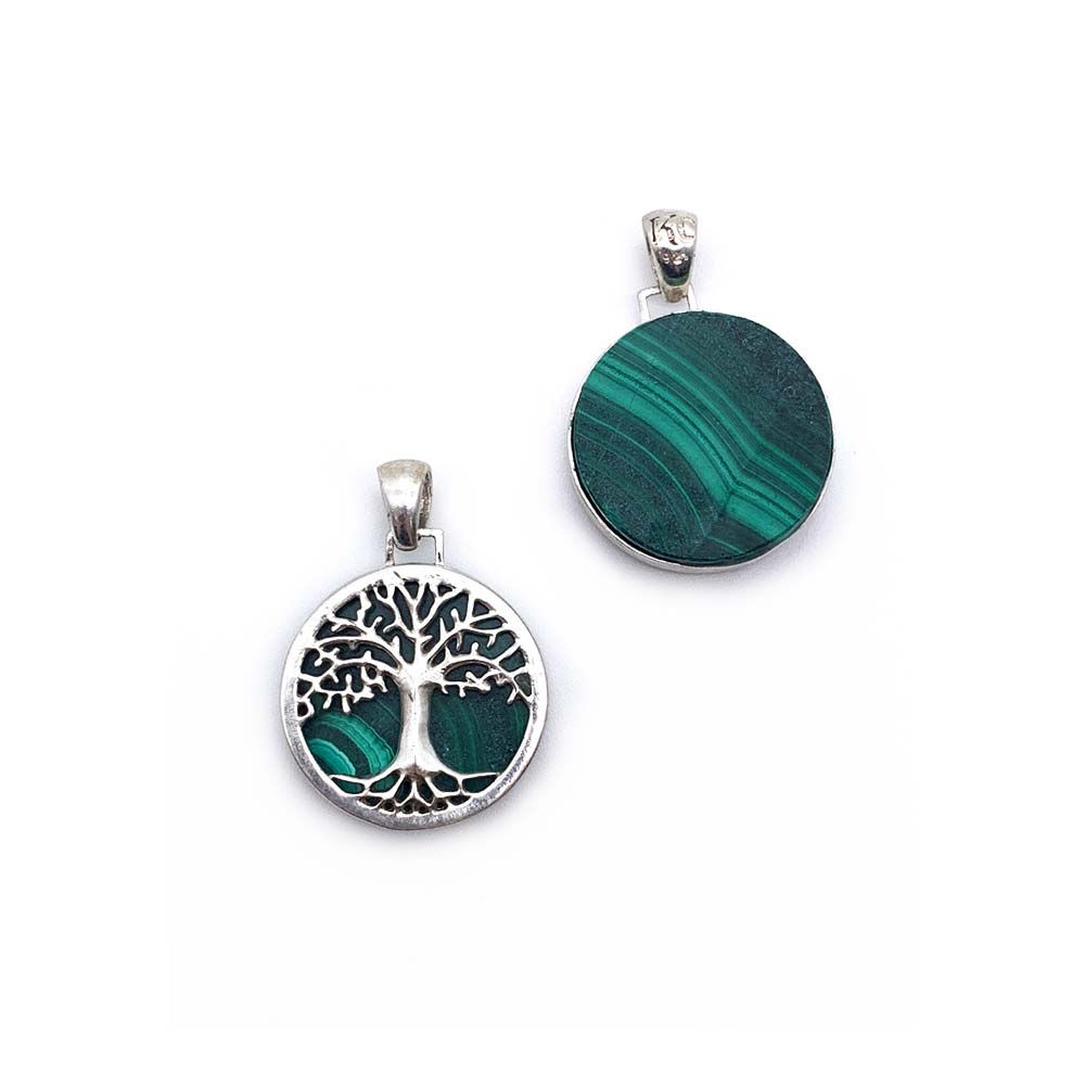 Pendentif Arbre de Vie en Argent et Pierre Naturelle