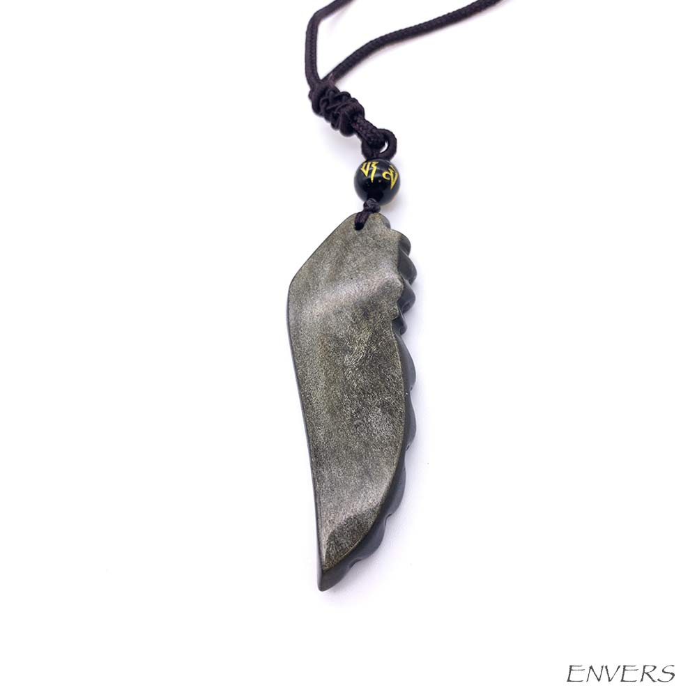 Pendentif Ailes d'Ange en Obsidienne Dorée