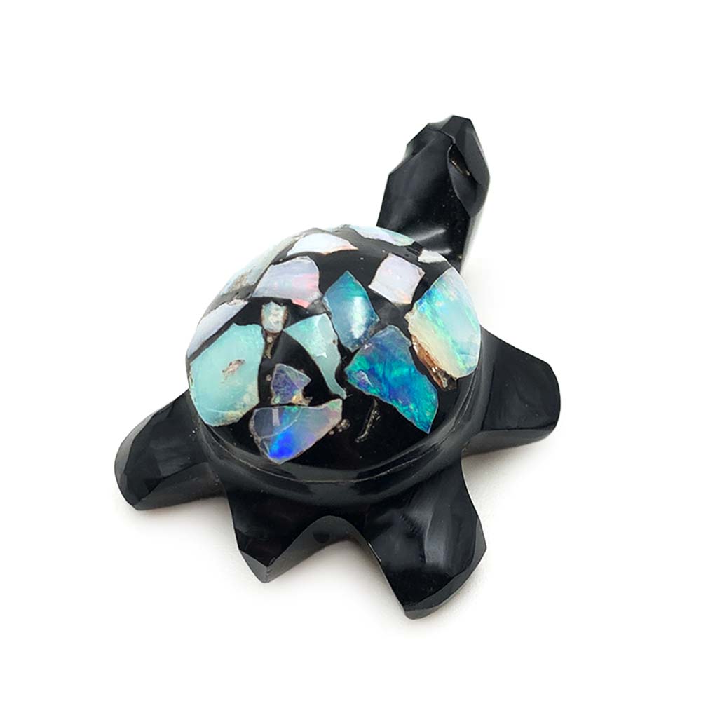 Tortue en Obsidienne Noire et Opale