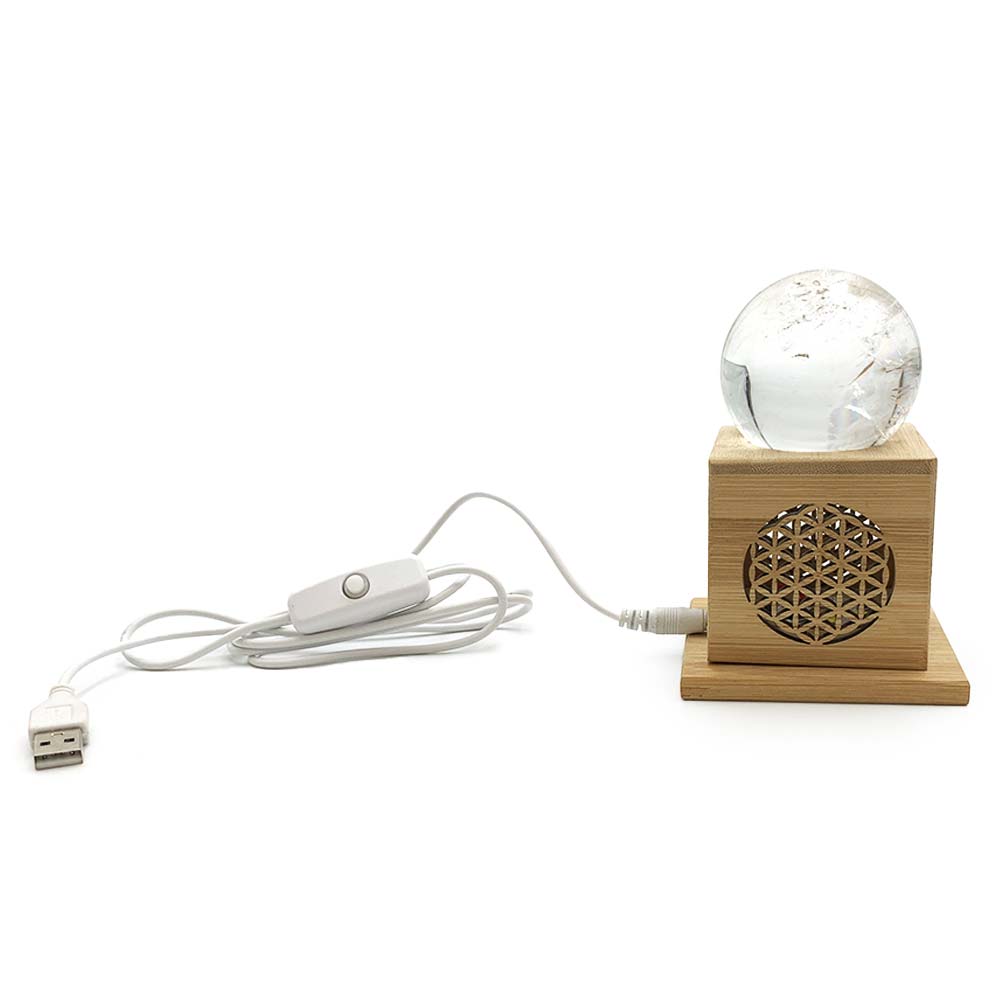 Support Lumineux pour sphère en Bois - Fleur de vie