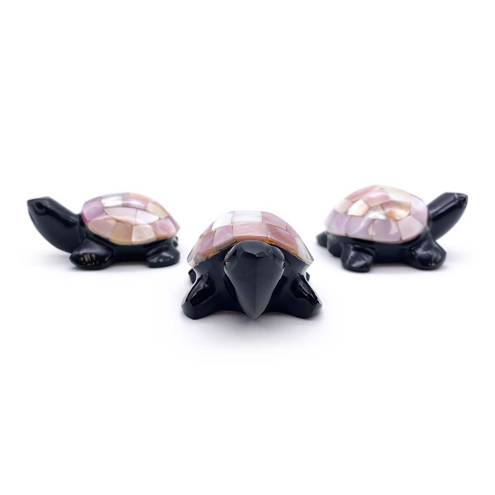 Tortue Obsidienne Noire et Nacre Rose