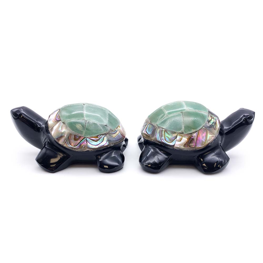 Tortue Obsidienne Noire, Aventurine Verte et Nacre
