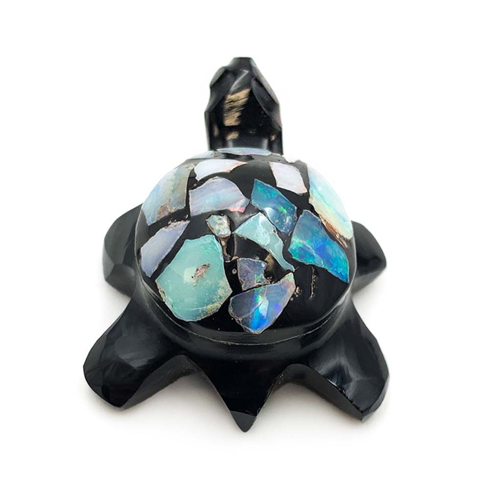 Tortue en Obsidienne Noire et Opale