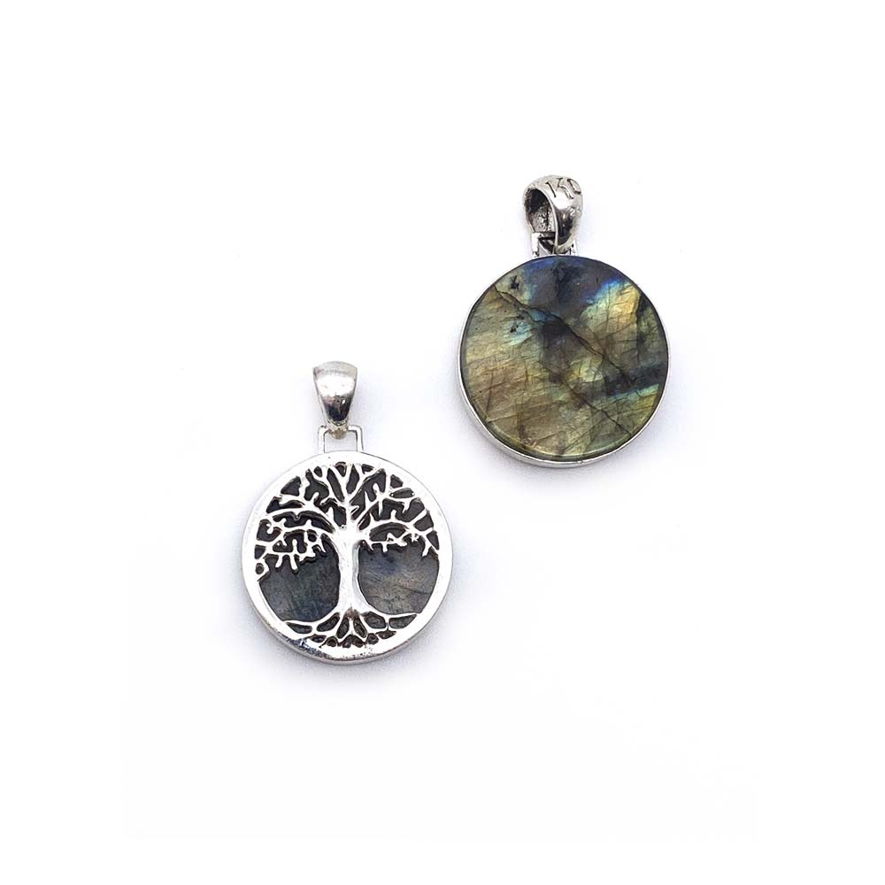 Pendentif Arbre de Vie en Argent et Pierre Naturelle