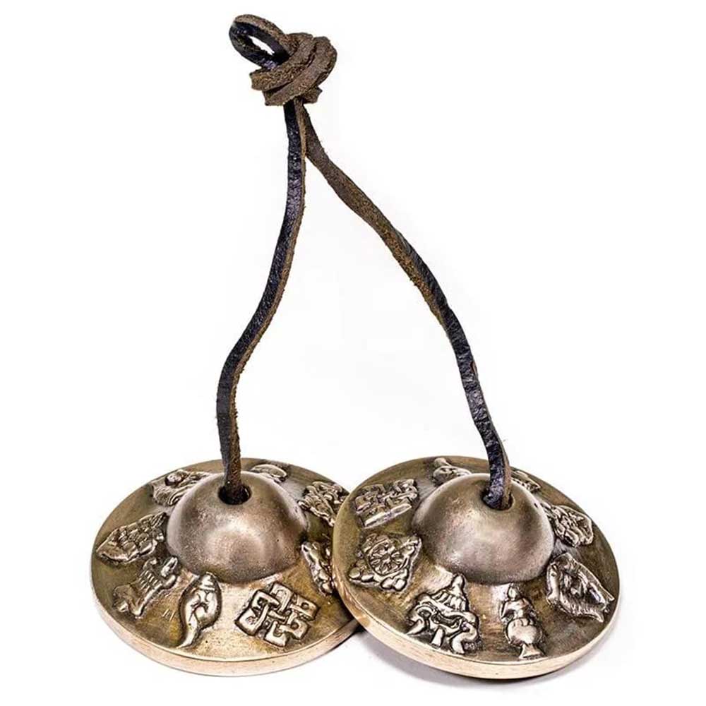 Cymbales / Tingsha 8 Signes Auspicieux (son ++) - 6,5 cm de diamètre