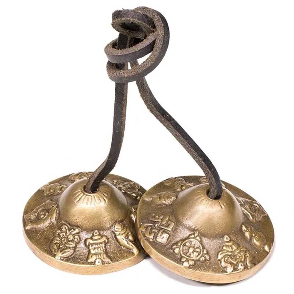 Cymbales / Tingsha 8 Signes Auspicieux - 7,5 cm de diamètre