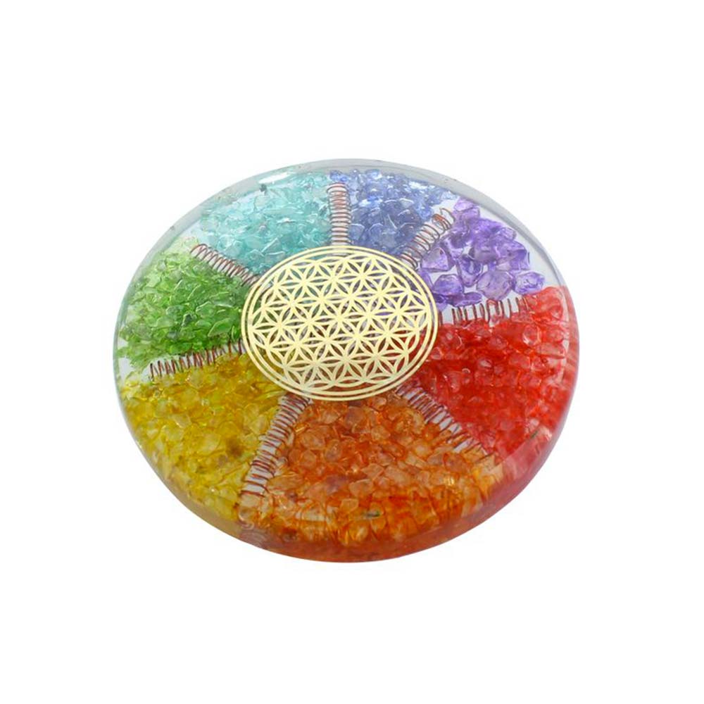Orgonite 7 chakras et Fleur de Vie