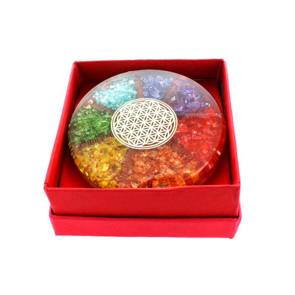 Orgonite 7 chakras et Fleur de Vie