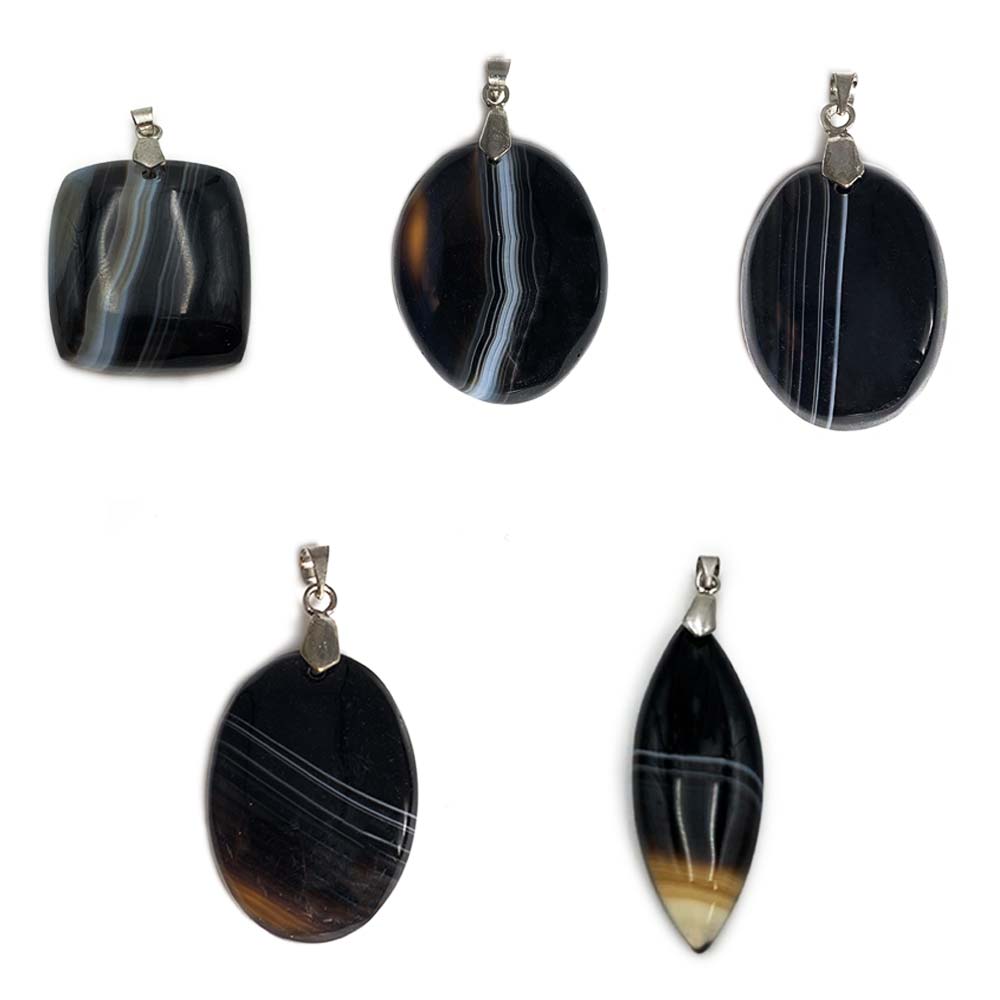 Pendentif Agate Noire Rubanée