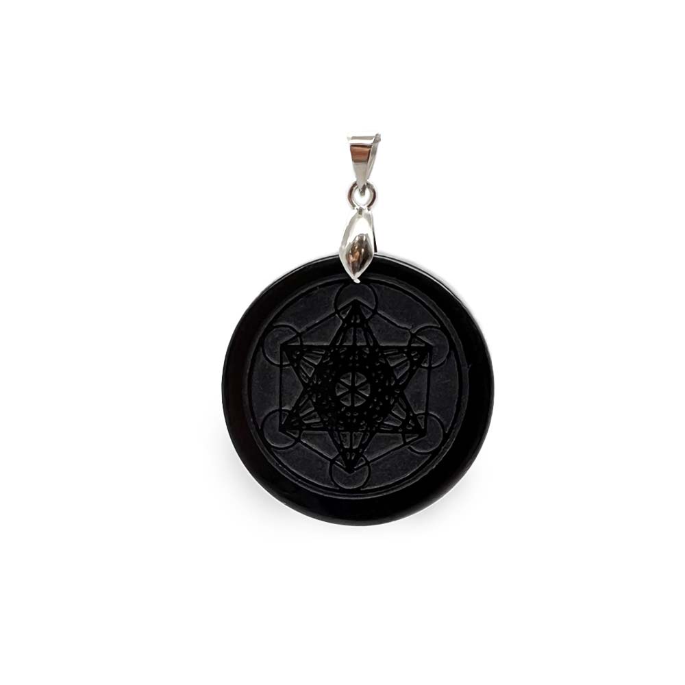 Pendentif Cube de Métatron en obsidienne