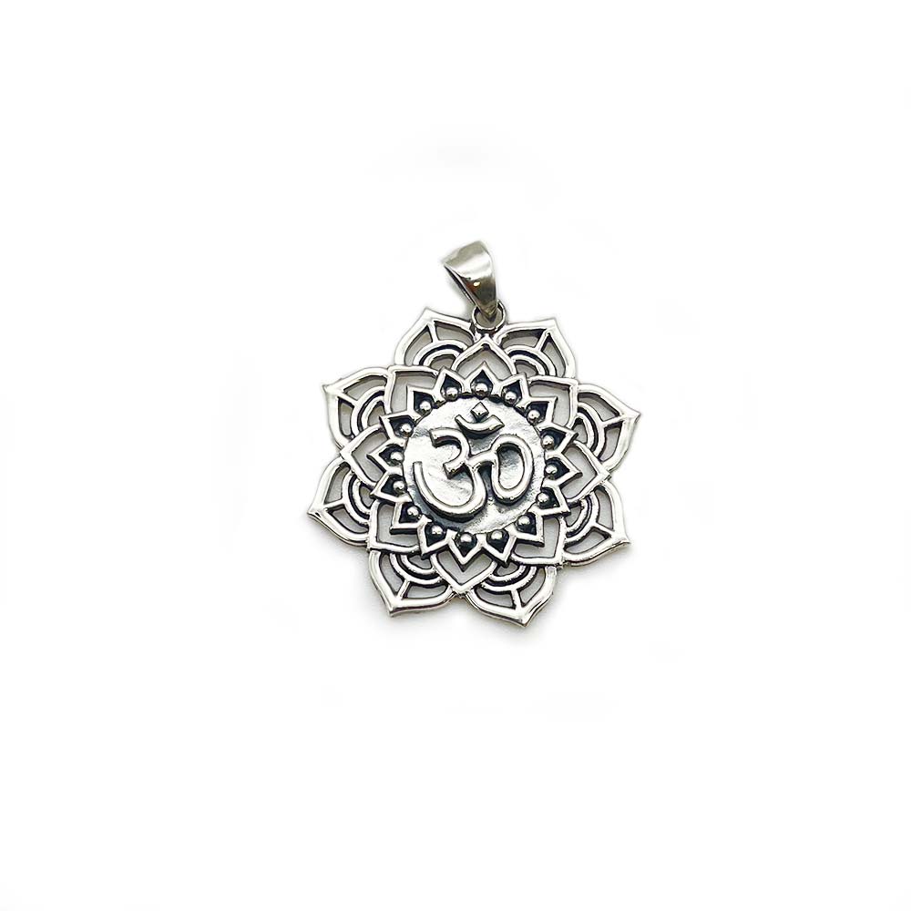 Pendentif OM et Fleur de Lotus en Argent