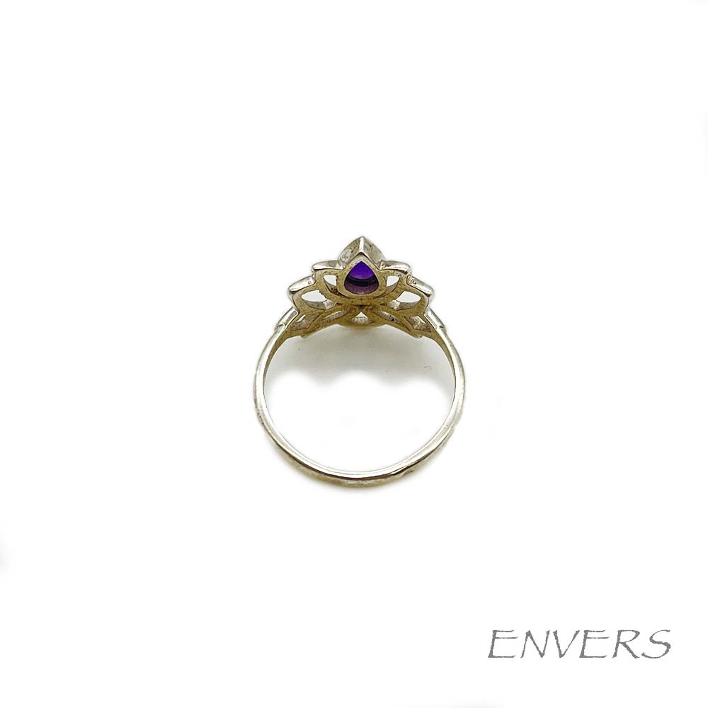 Bague Argent "Lotus" en Améthyste