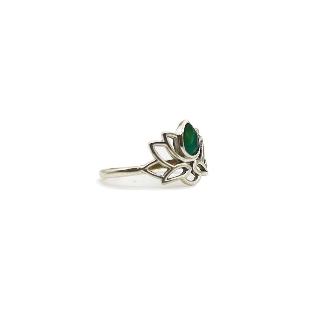 Bague Argent "Lotus" en Émeraude facettée