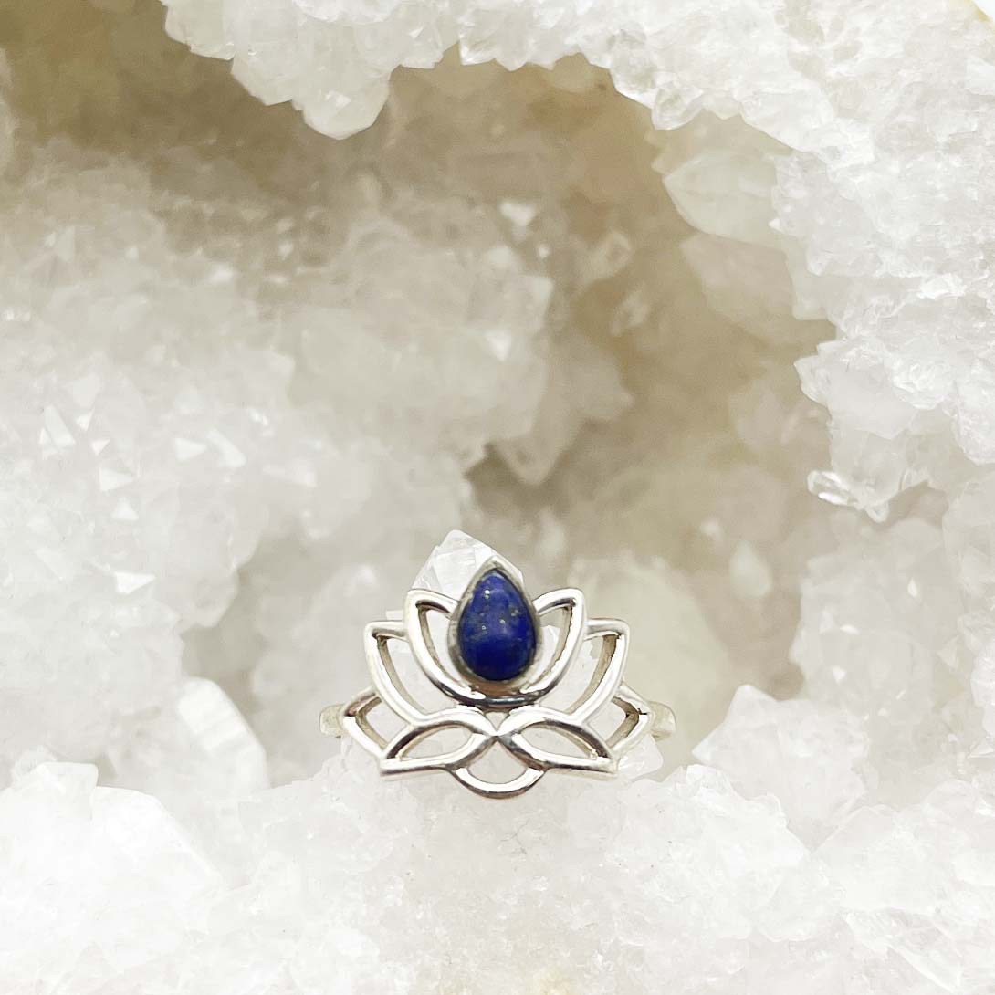 Bague Argent "Lotus" en Lapis Lazuli