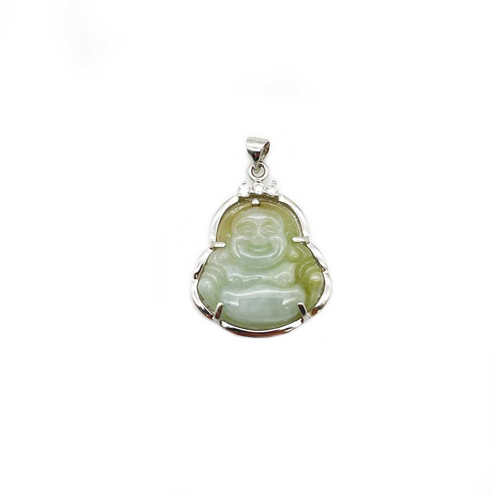 Pendentif Bouddha Rieur en Argent et Jade