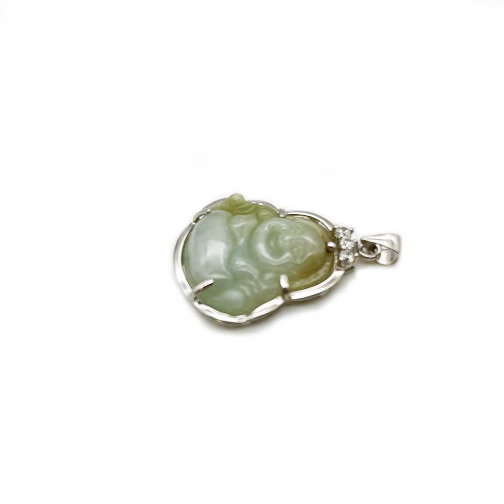 Pendentif Bouddha Rieur en Argent et Jade