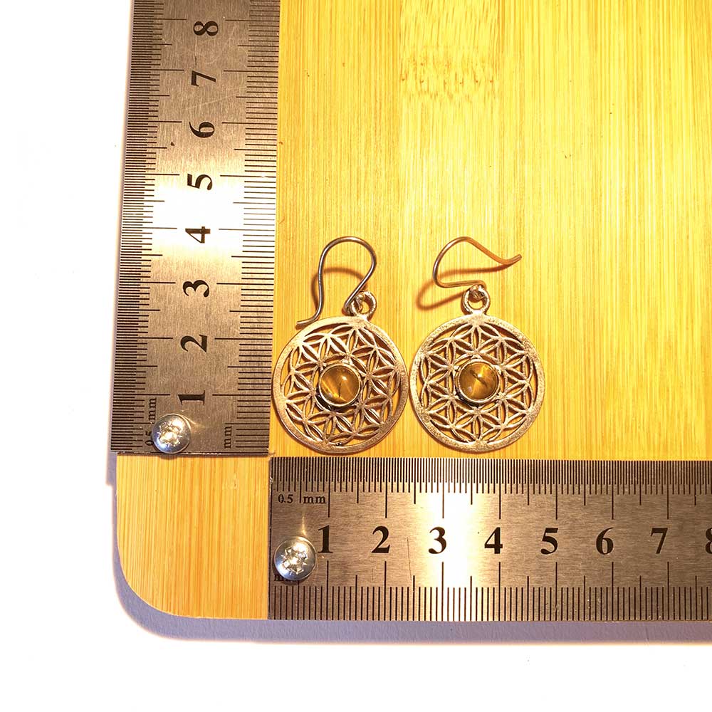 Boucles d'oreilles Oeil de Tigre - Fleur de Vie