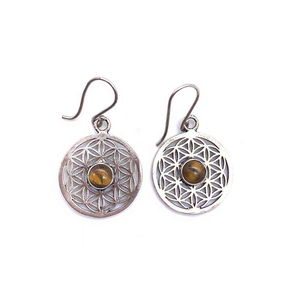 Boucles d'oreilles Oeil de Tigre - Fleur de Vie