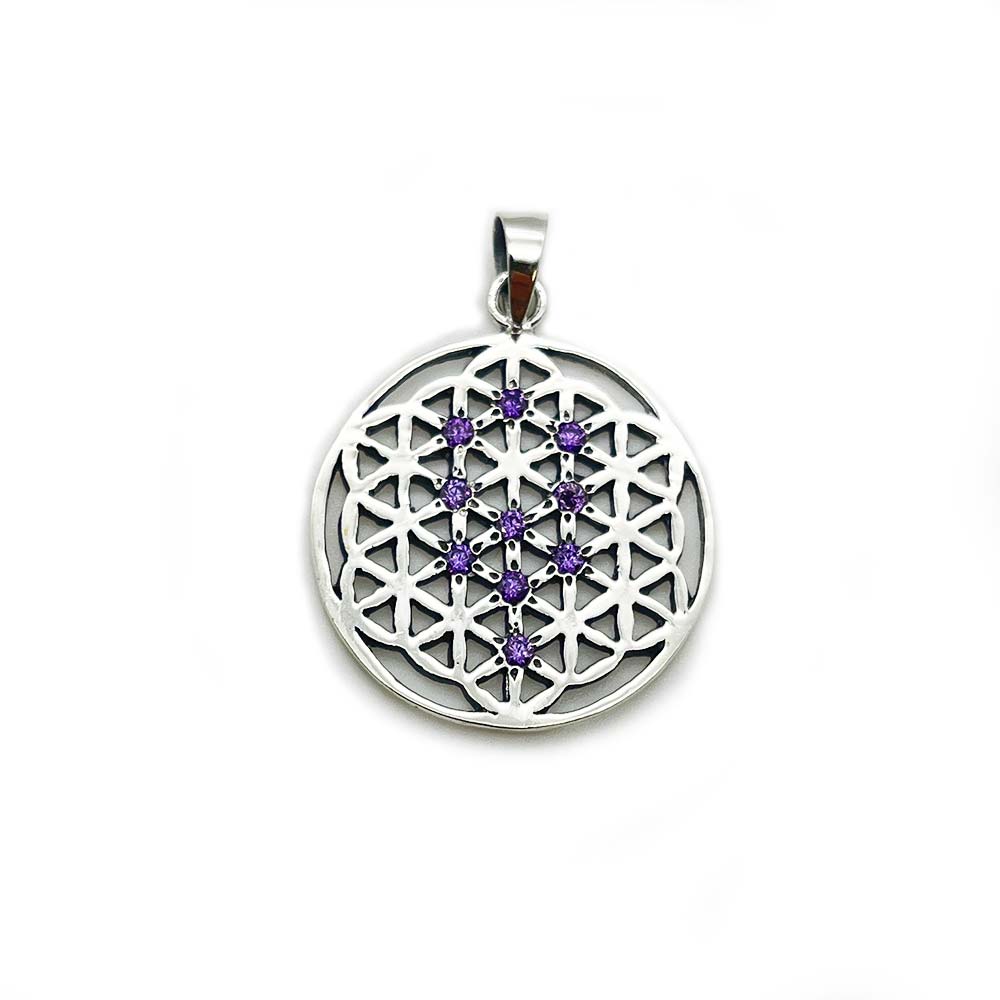 Pendentif Fleur de vie en Argent - Améthyste