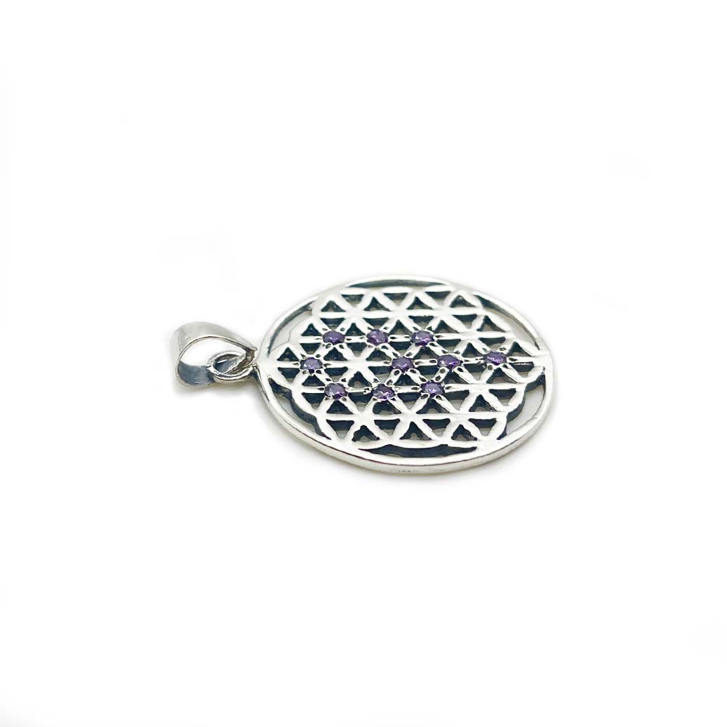 Pendentif Fleur de vie en Argent - Améthyste