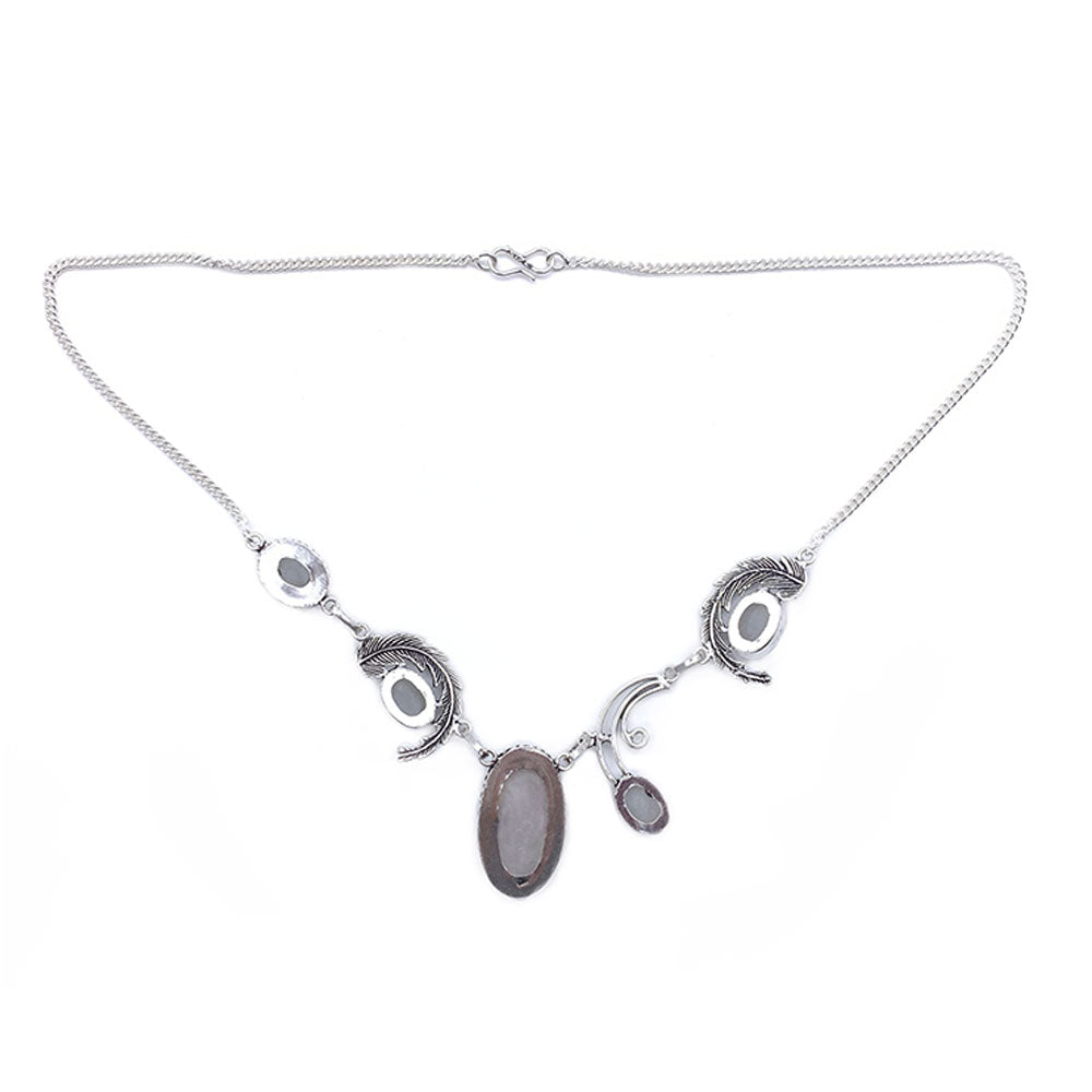Collier Pierre de lune - Plumes