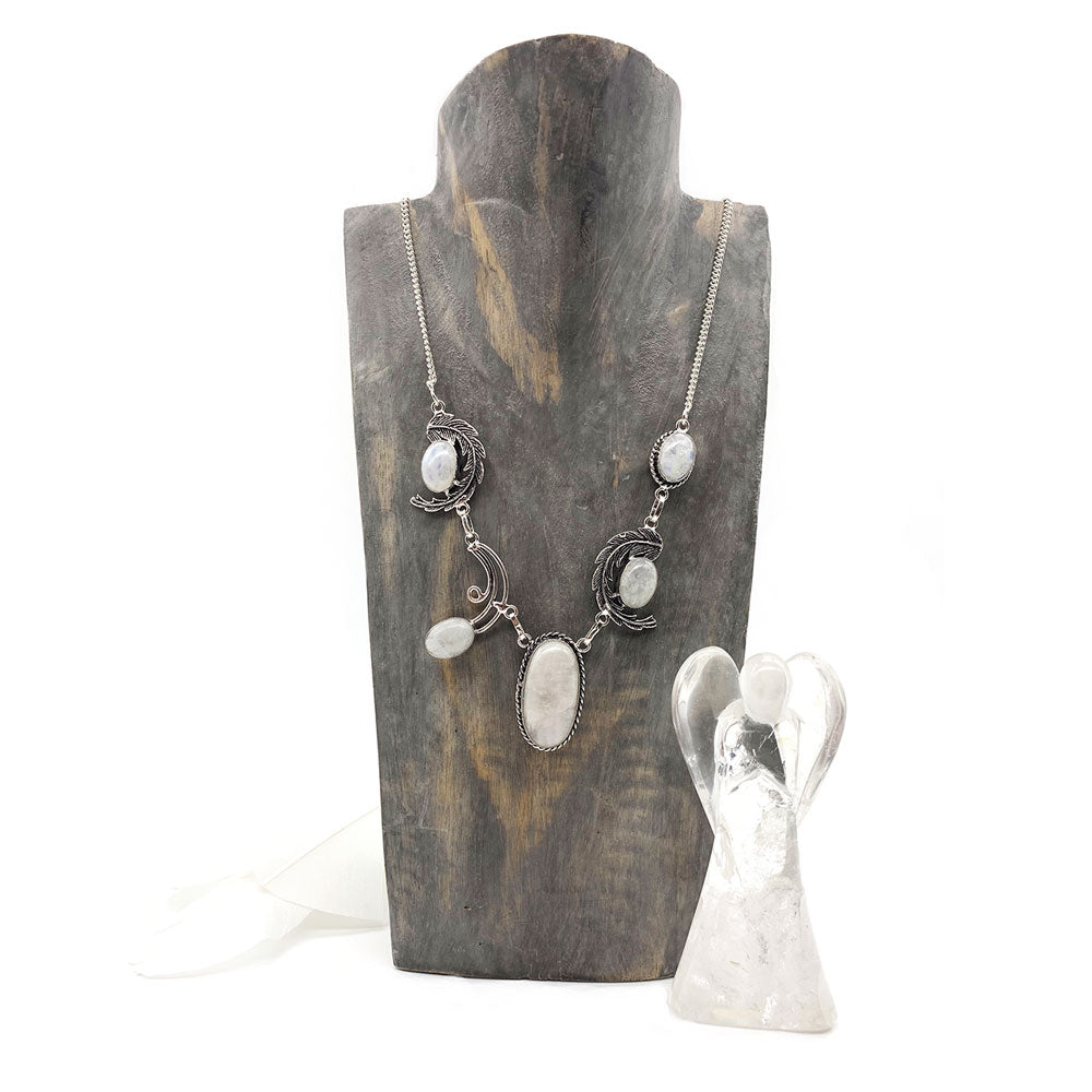 Collier Pierre de lune - Plumes